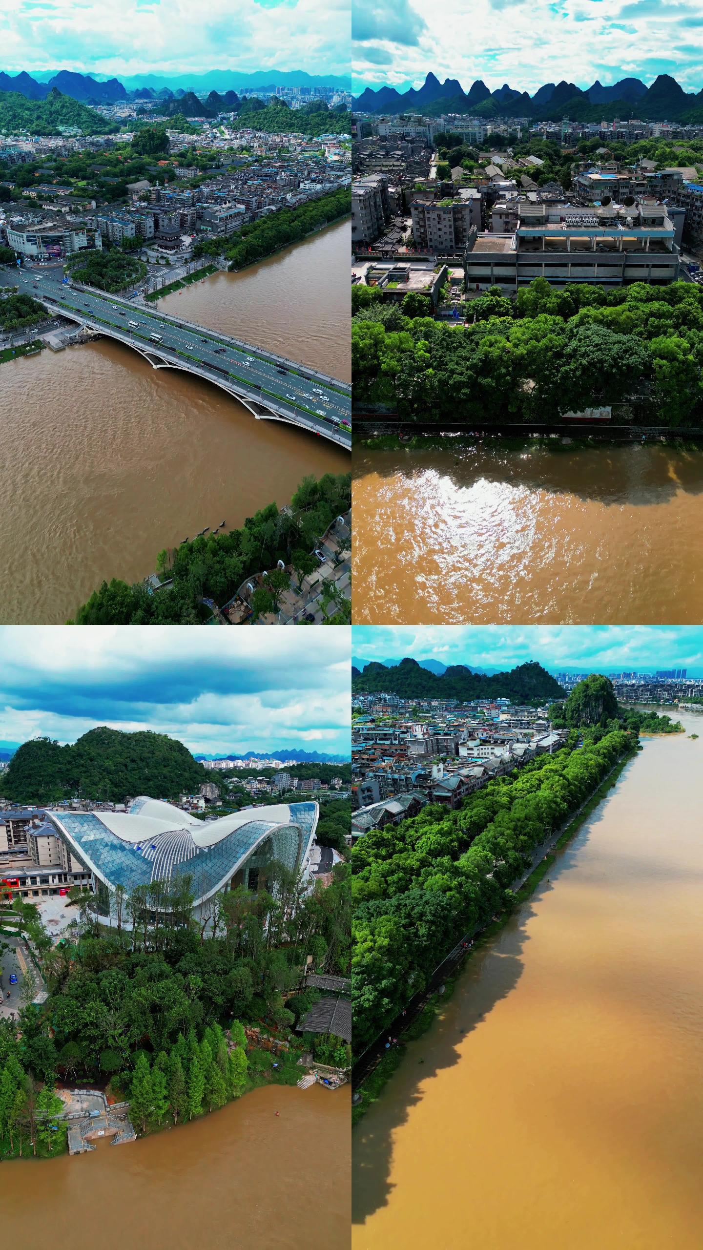 竖屏航拍桂林解放桥及岸边风光2022年新