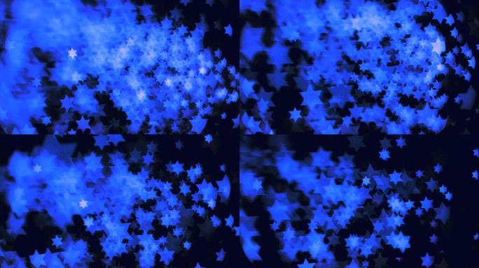 蓝色的星星在蓝色的背景下以超慢的动作漂浮在空中