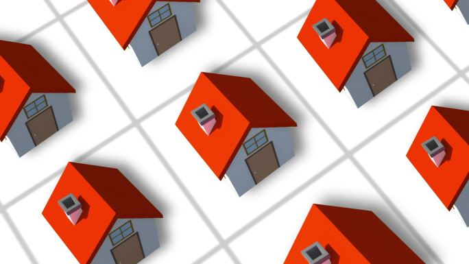 缩小到大型住宅小区的红房子动画