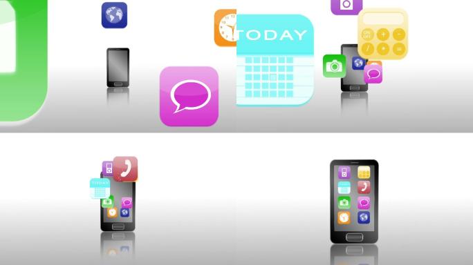 应用图标浮现在智能手机上动画特效