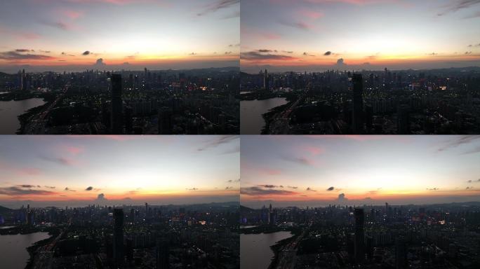 深圳湾超级总部瑧湾汇日落4K航拍视频