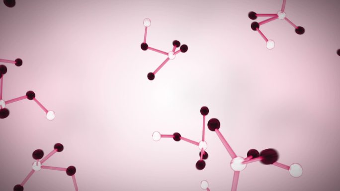 粉红色和黑色的分子落在粉红色和紫色的背景上