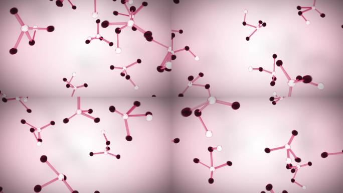 粉红色和黑色的分子落在粉红色和紫色的背景上