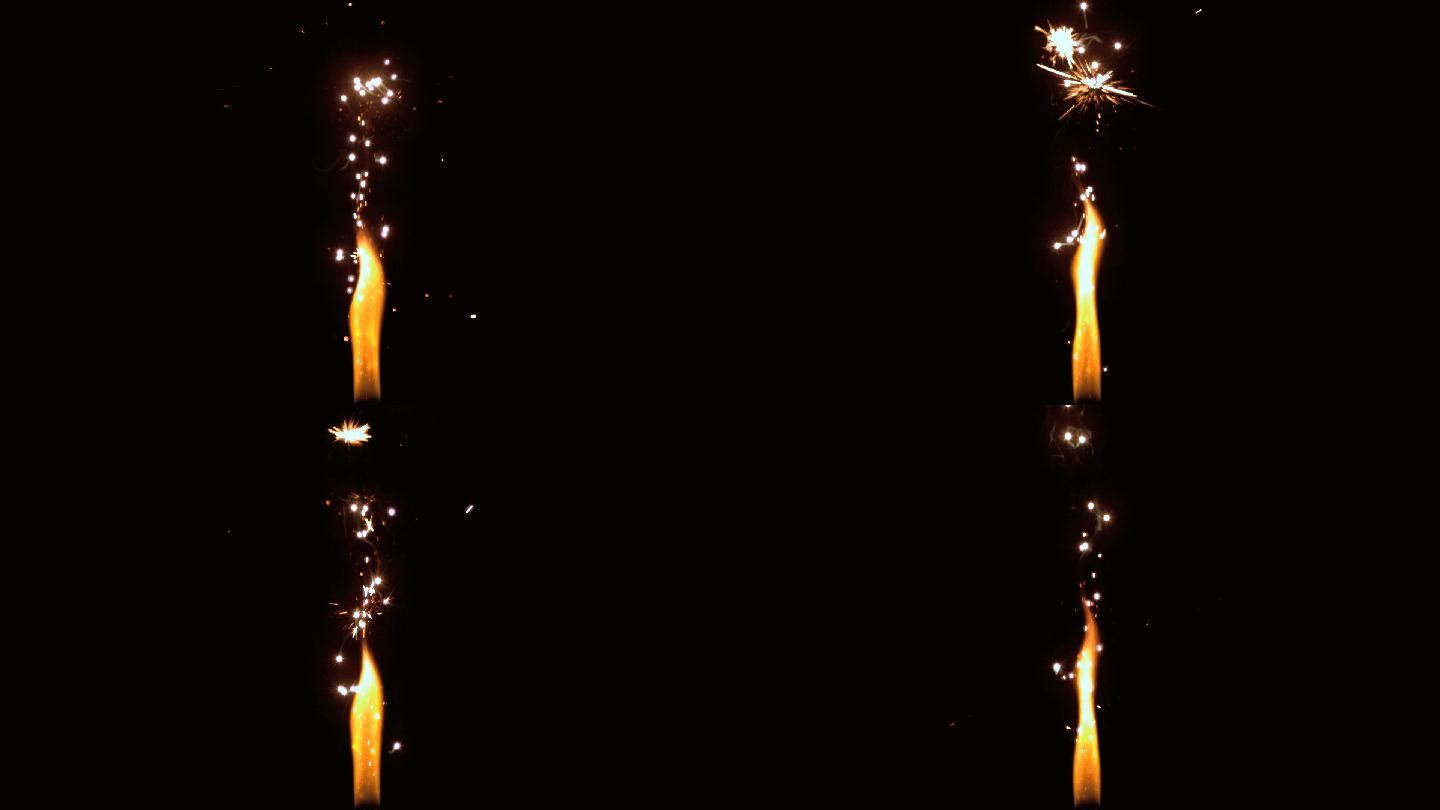 火焰与火花飞行在黑色背景上特写