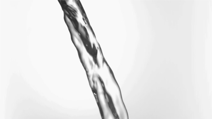 透明液体在白色背景下以超慢的动作向下流动
