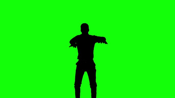 绿色背景下黑色男人剪影跳起来特效