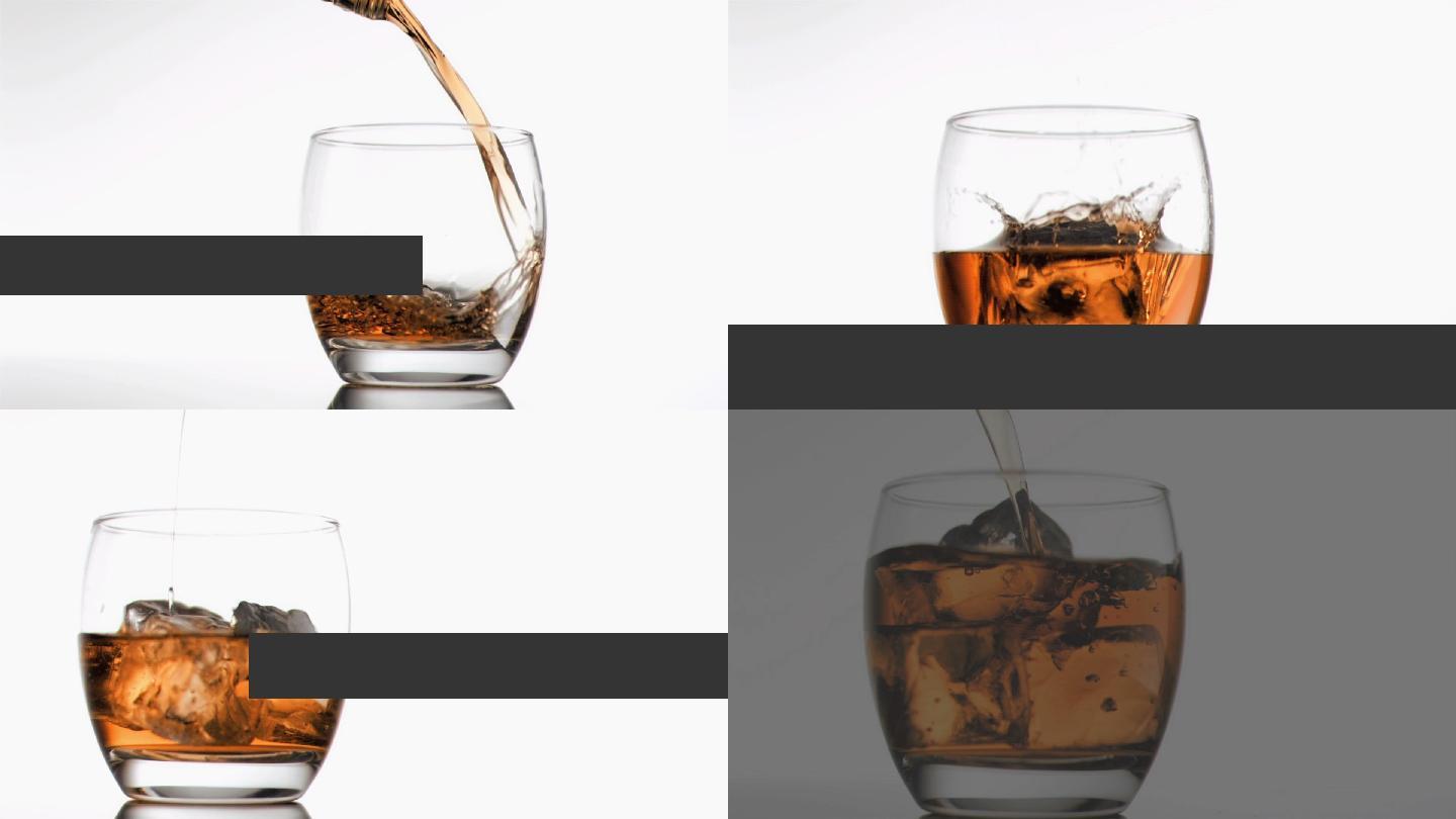 威士忌倒进装满冰块的杯中动画特效