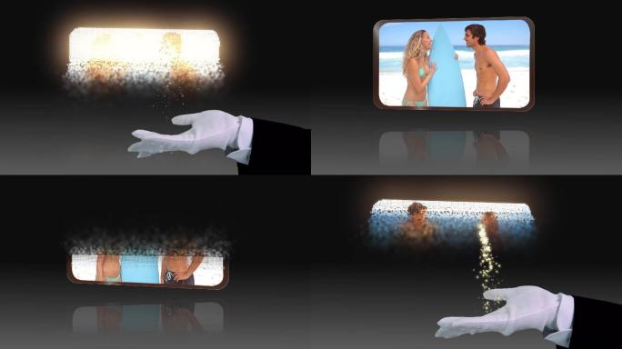白色手套展示夫妇与冲浪视频动画特效