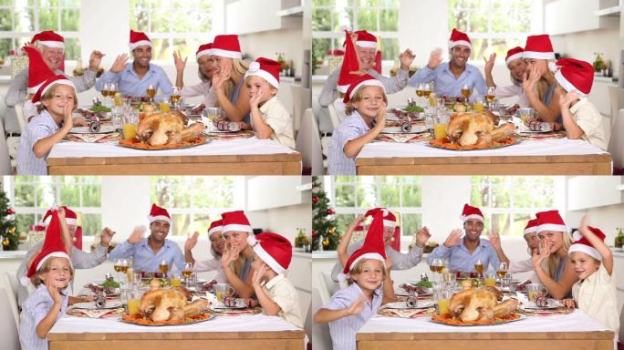 圣诞节一家人一起吃饭特写