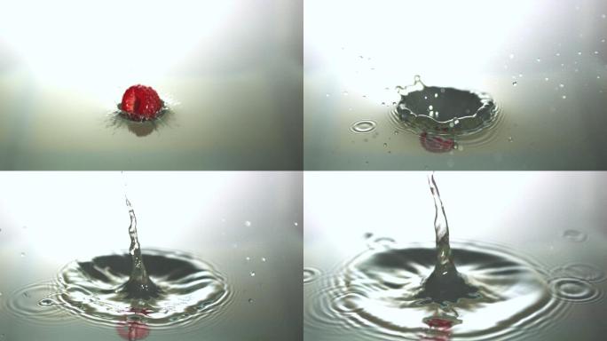 掉入水里的草莓特写
