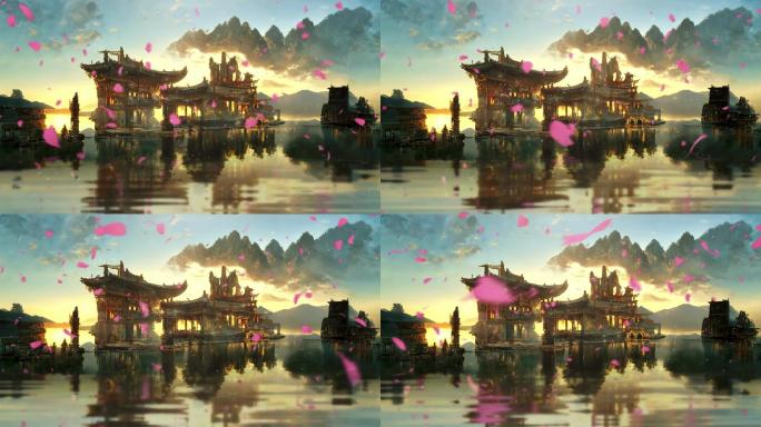 449 花瓣 宫阙 宫殿 仙境 中国风