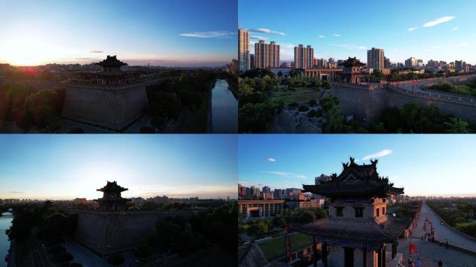西安明城墙历史文物文化军事夕阳蓝天白云