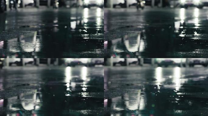 下雨的路面积水-水滴雨滴