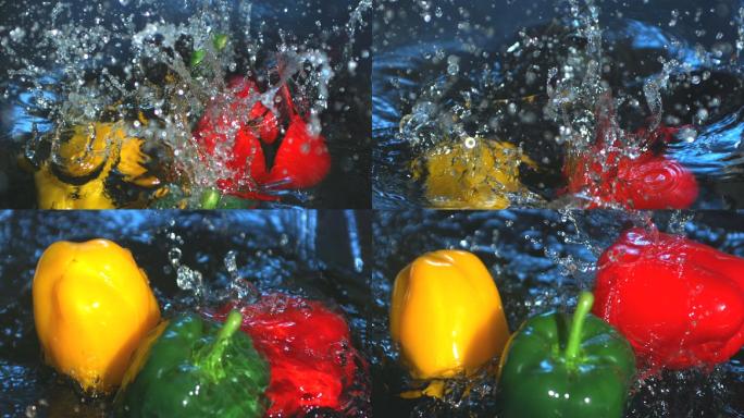 水中的辣椒特写特写拍摄绿色蔬菜食材宣传广