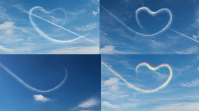 飞机在天空中喷射出心形云_5组合集镜头