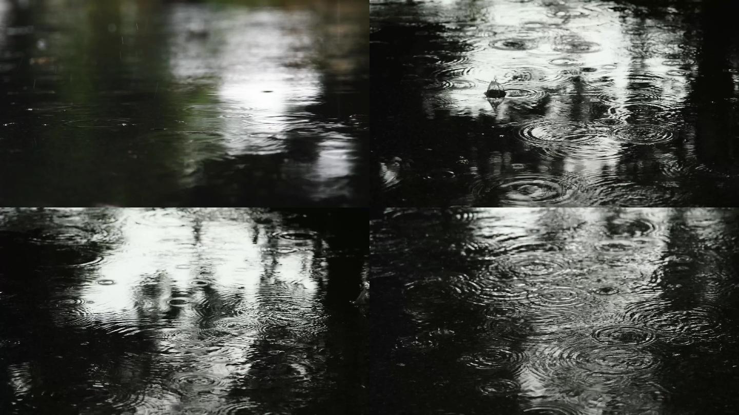 下雨地面实拍  水滴雨滴落下