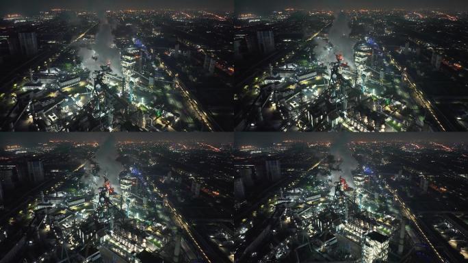 晚上宝山钢铁股份有限公司厂区航拍