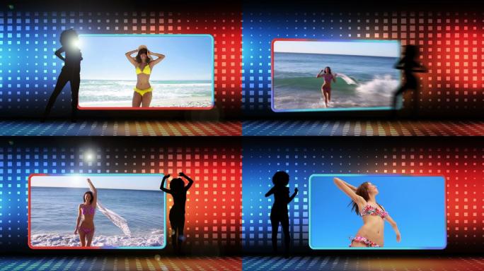 女人在海滩跳舞的动画视频