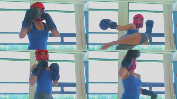 一个专注的女人在健身房跆拳道的视频