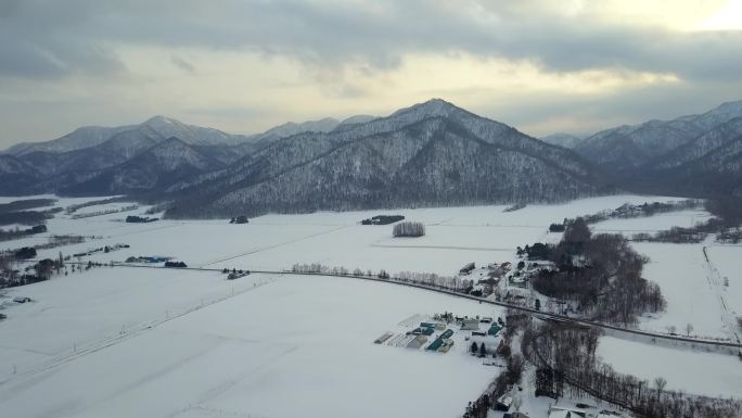 原创 日本北海道乡村雪原自然风光航拍