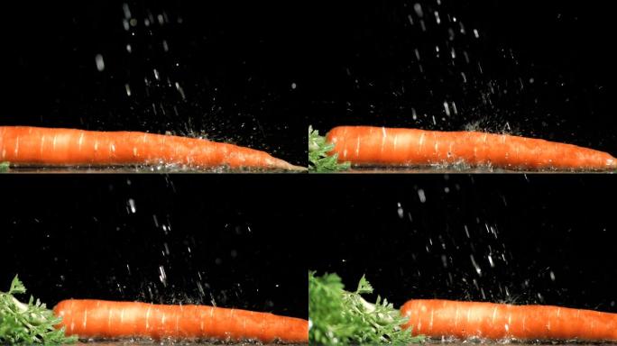 一根胡萝卜被水打湿特写