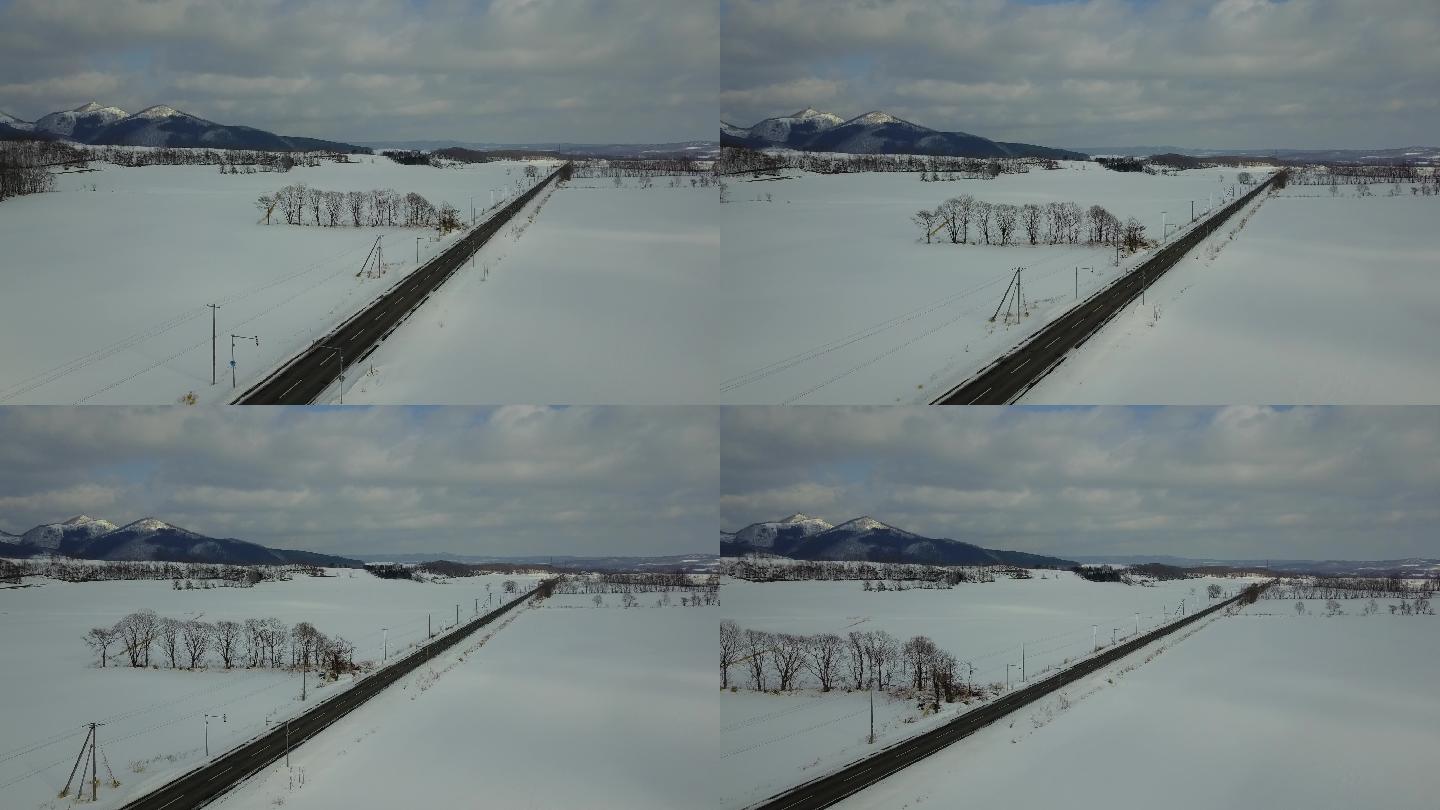 原创 日本北海道雪原公路自驾游风光航拍