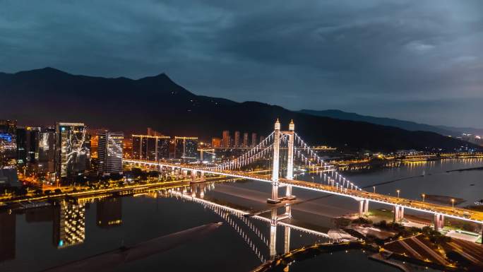 福州鼓山大桥夜景航拍4K
