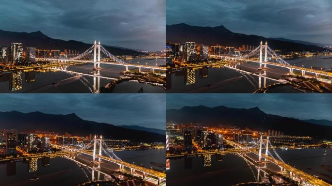 福州鼓山大桥夜景航拍4K