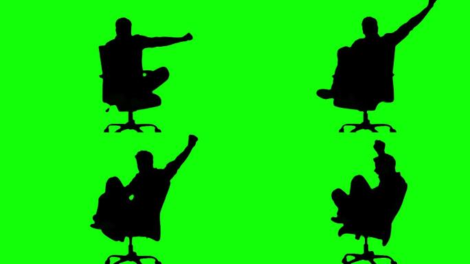 绿色背景下黑色男人剪影坐在椅子上欢呼特效