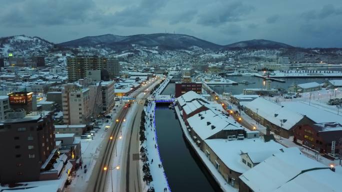 原创 日本北海道小樽运河城市风光航拍