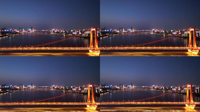 4k航拍武汉鹦鹉洲长江大桥夜景
