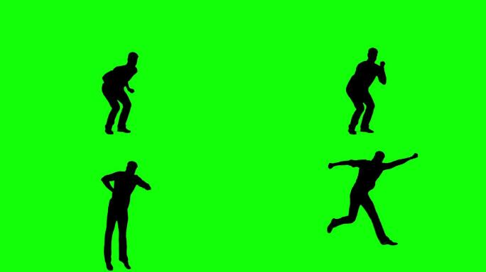 一个人的剪影手势作为超人在绿色屏幕上的慢动作