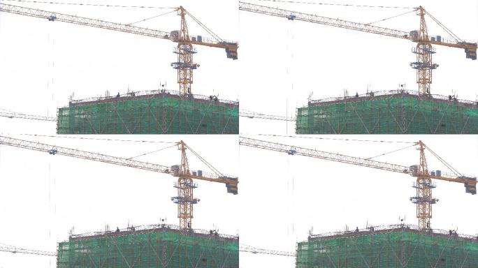 建筑工地塔吊工人安全网实拍原素材