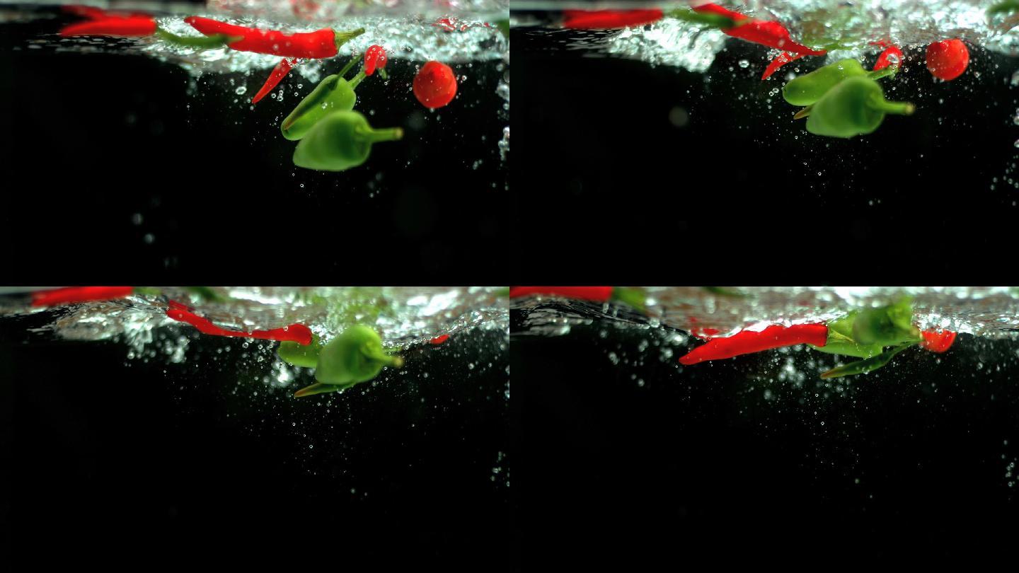 水中的红辣椒特写掉入水中素材元素广告宣传