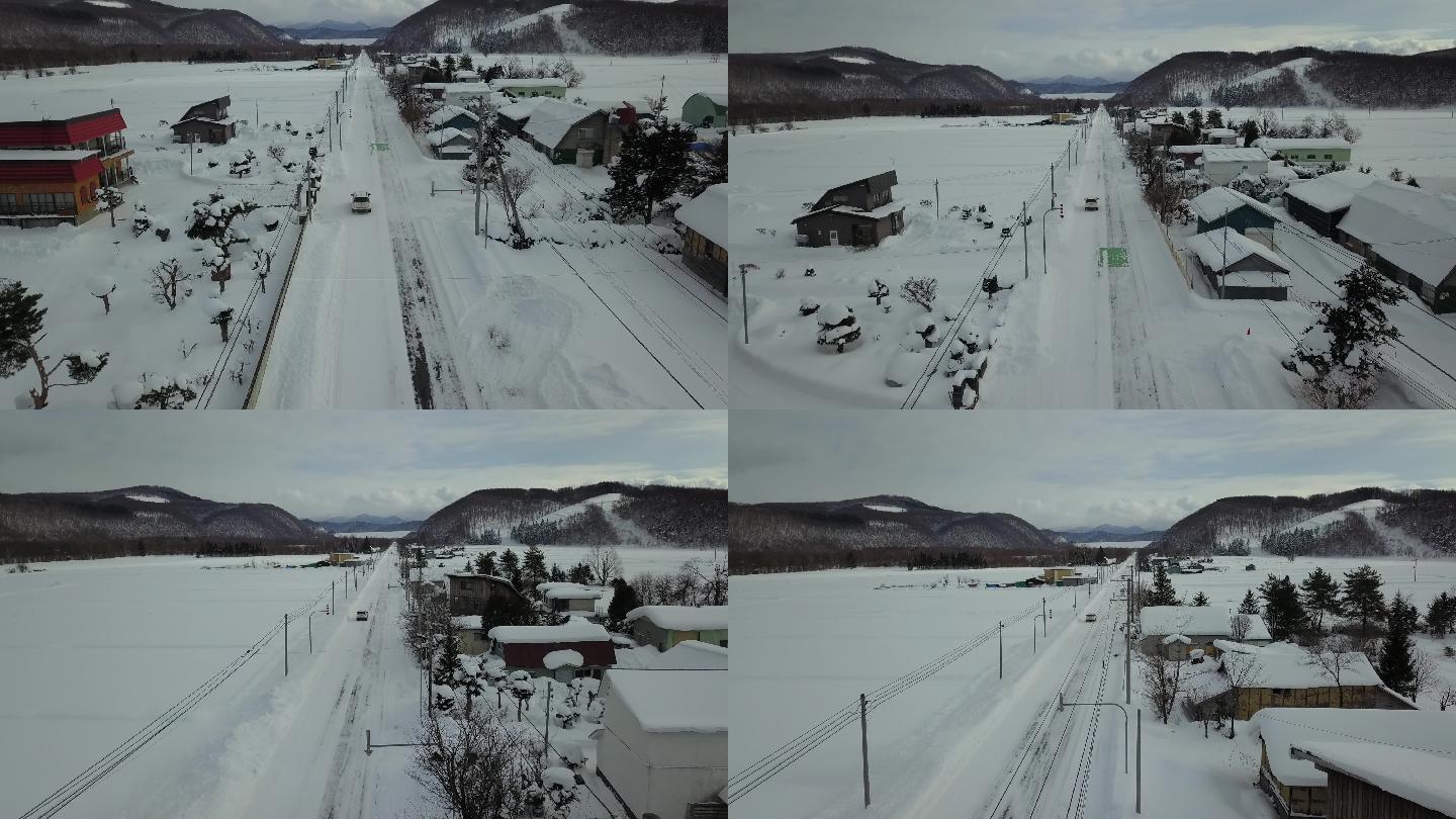 原创 日本北海道雪原公路自驾游风光航拍