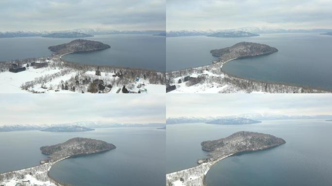 原创 日本北海道屈斜路湖冬季雪景航拍风光