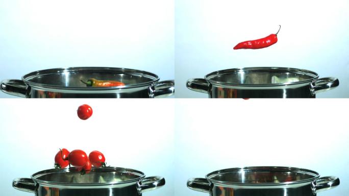西红柿红辣椒掉入锅中动画特效