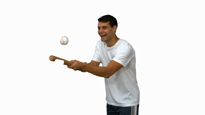 男人在白色背景下打棒球特写