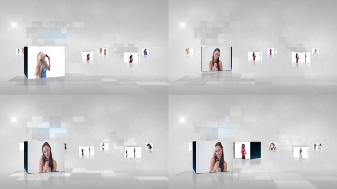 不同屏幕显示妇女跳舞唱歌动画特效