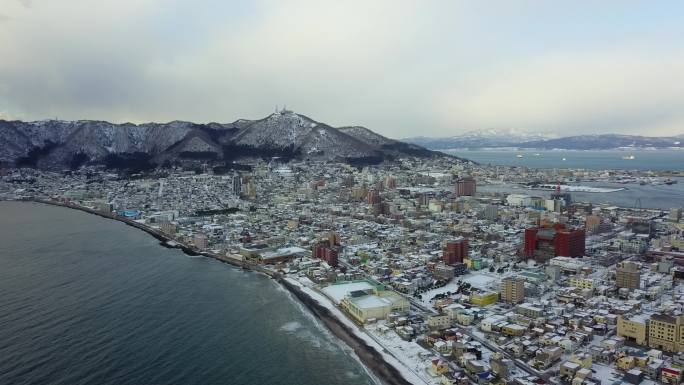 原创 日本北海道函馆城市海岸线风光航拍