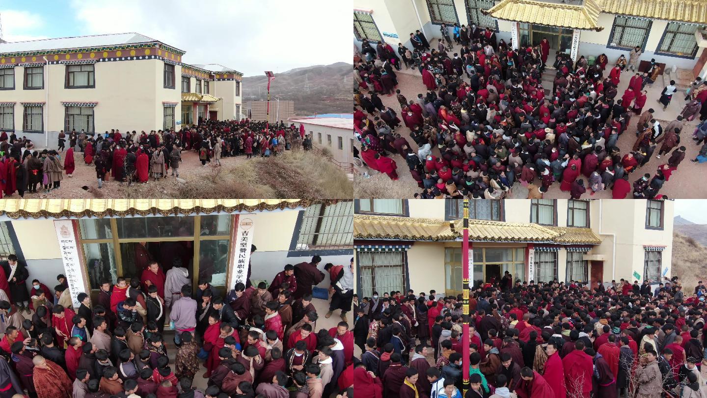 藏族某学校等待进入图书馆