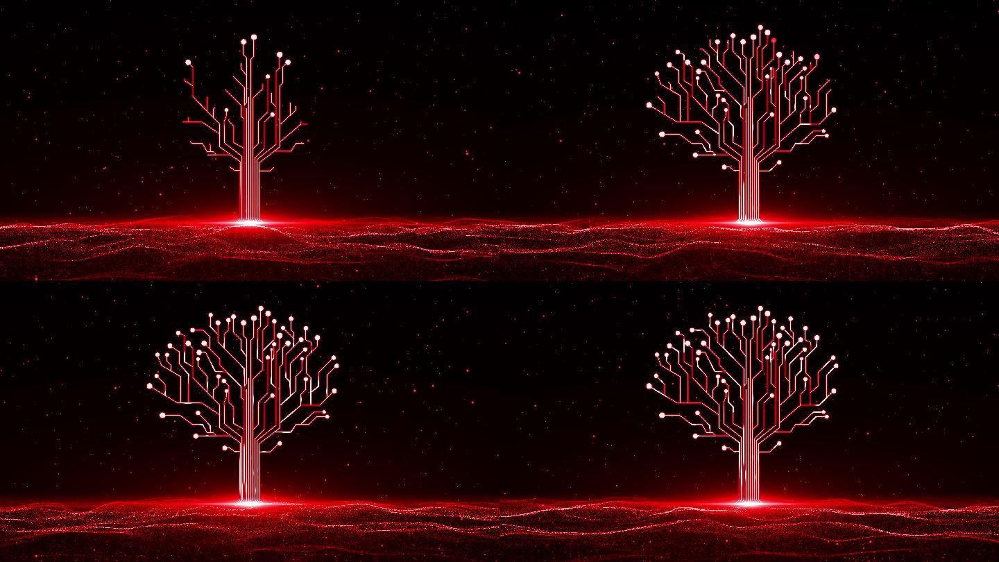4K红色粒子海洋大树生长1