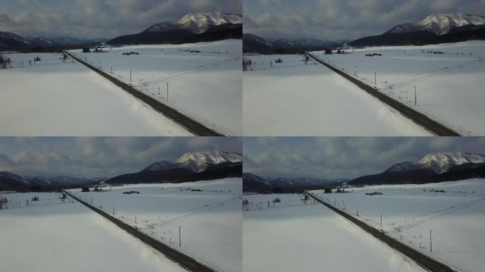 原创 日本北海道雪原公路自驾游风光航拍