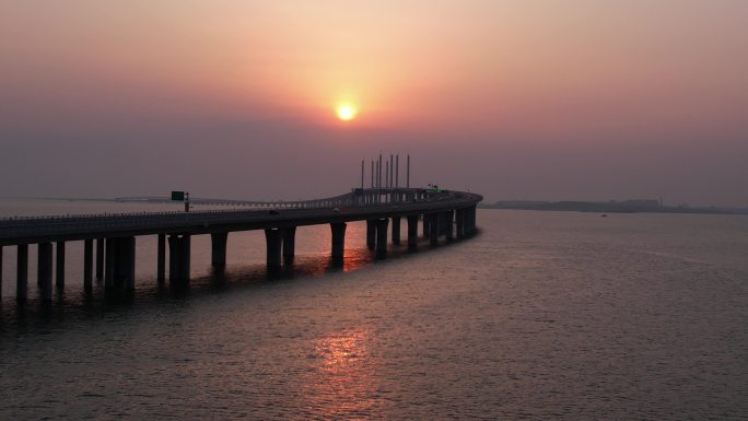 青岛跨海大桥 落日