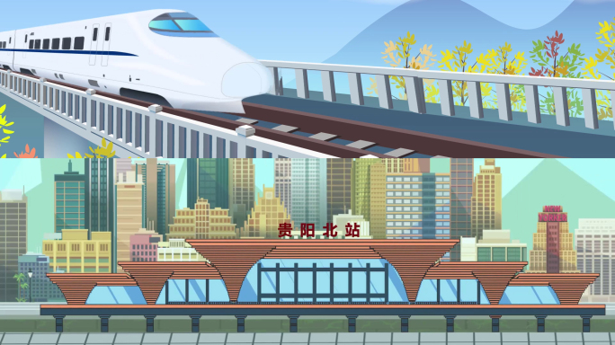 AE模板mg动画行驶列车高铁跨过大桥城市