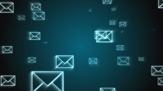 电子邮件信封的数字动画漂浮在蓝色的背景