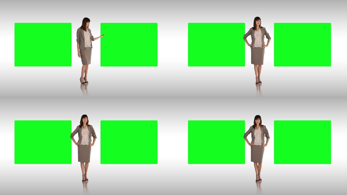 女商人和绿色屏幕动画特效