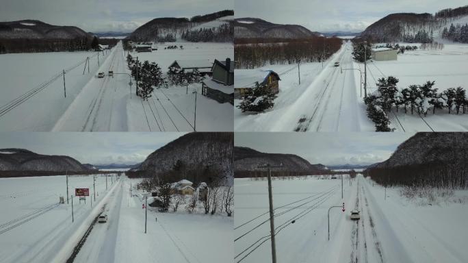 原创 日本北海道雪原公路自驾游风光航拍