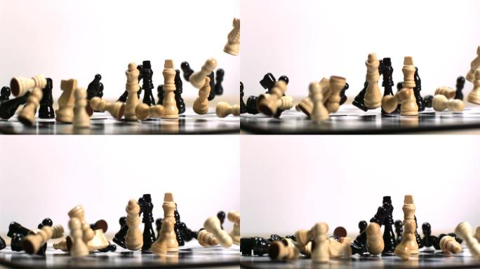 棋盘上的国际象棋散落特写