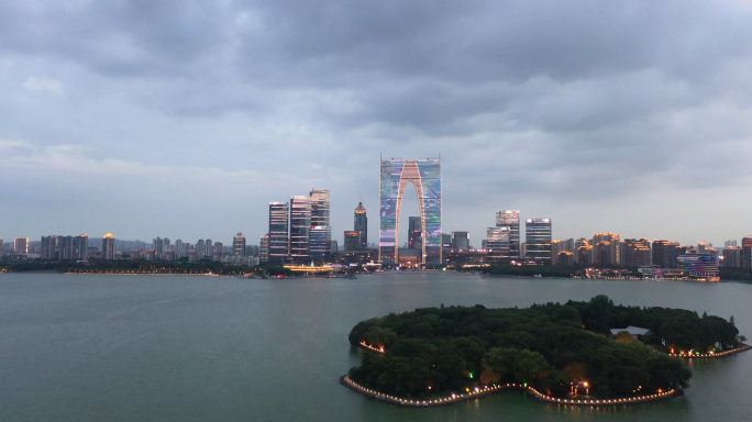 苏州园区金鸡湖湖西湖东CBD+夜景航拍